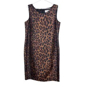 Animal Print Midi Dress 14 Brown Sheath Neutral Classic Old Money Preppy Chic